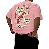 QJQ Men's Letter Graphic Tees Short Sleeve Crewneck T Shirts Trendy Streetear Tops Vintage Japanese Koi Shirts