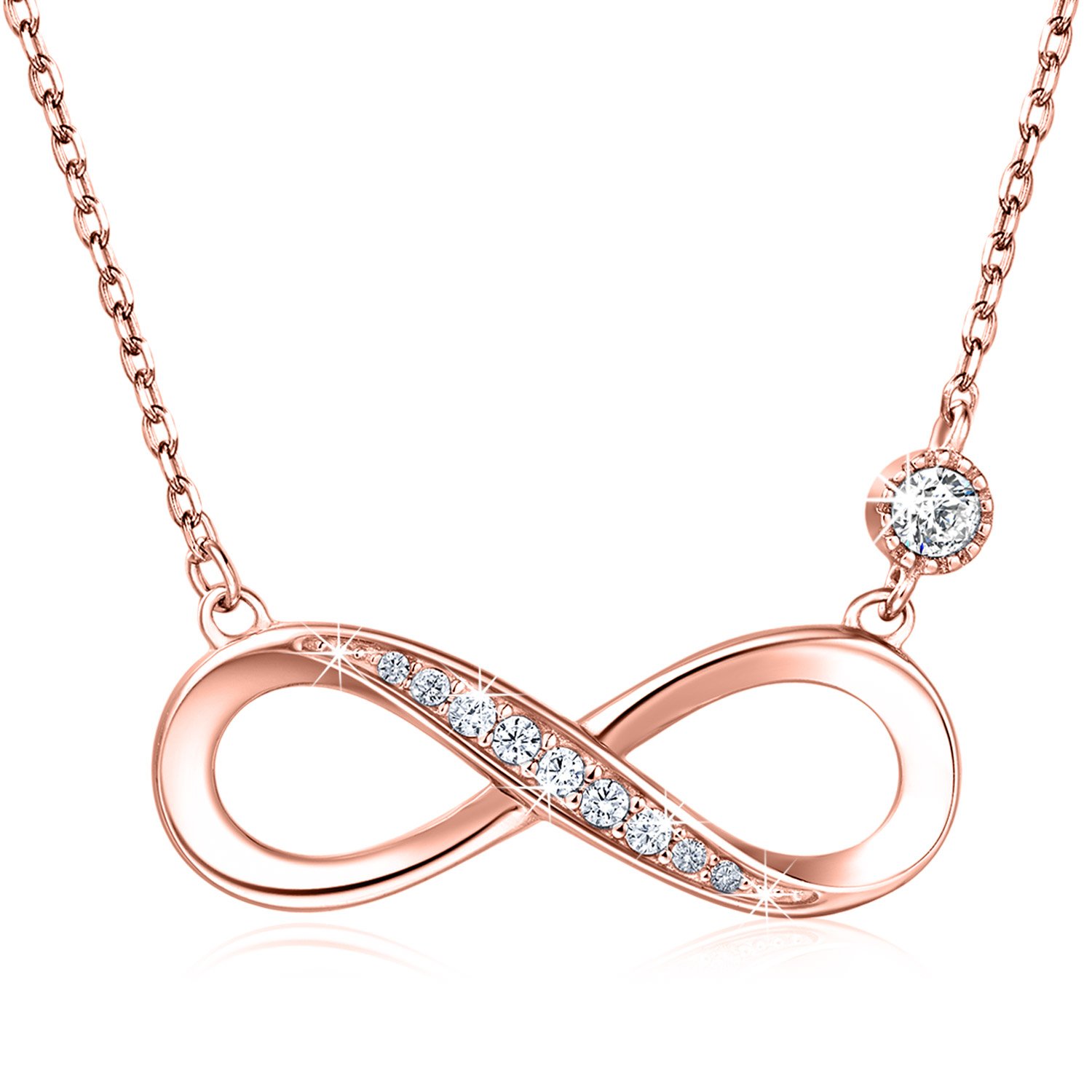 Billie Bijoux Silver Necklace for Women 925 Sterling Silver Infinity Heart Pendant White Gold Plated Diamond Women Adjustable Necklace Bracelet Set