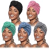 DRESHOW 5 Pack Knotted Headwraps for Women African Turban Pre-Knotted Beanie Headwraps Hair Covers