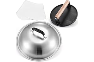 WHALEME Griddle Accessories for Blackstone, 7" Round Cast Iron Smash Burger Press, 12.5" Heavy Duty Griddle Dome & Burger Patty Papers for Hamburger Bacon Steak, Perfect for Blackstone Flat Top Griddle Grill