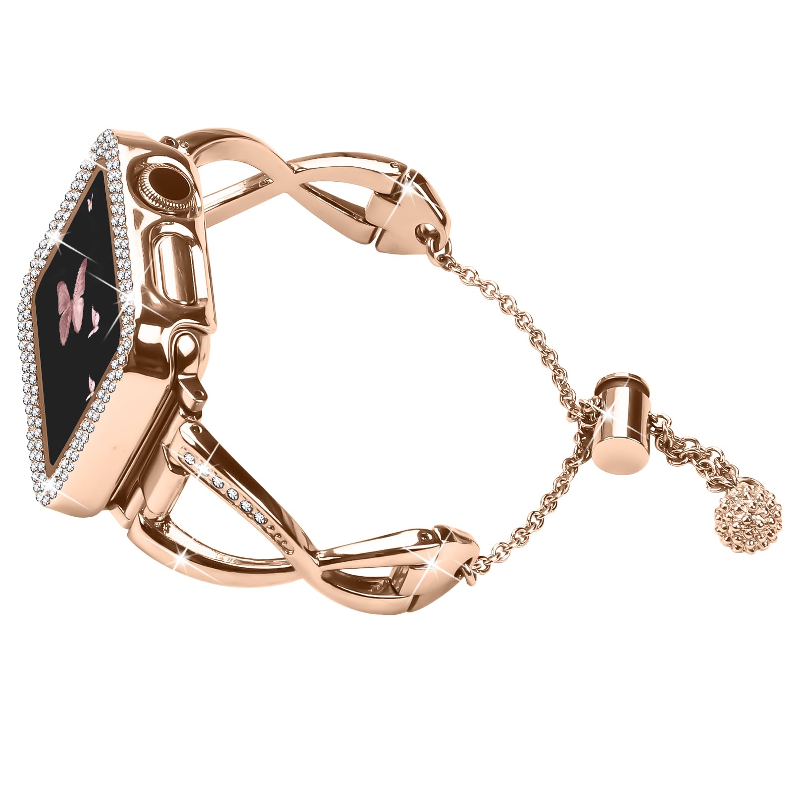 YouthRun For Apple Watch 38MM 40MM 41MM 42MM 44MM 45MM 46MM, Metal Bracelet Fancy Replacement Charm Bands With Protective Case For Women