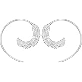 Boma Jewelry Sterling Silver Feather Matte Finish Pull Through Hoop Earrings