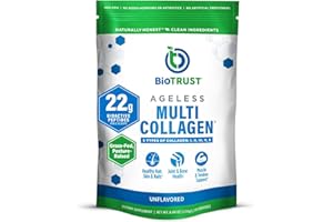 BioTrust Ageless Multi Collagen Peptides Powder – 5 Types (I, II, III, V, X) – Unflavored Collagen Powder for Women & Men – Hydrolyzed Protein – Grass Fed Beef, Fish, Chicken, Eggshell Membrane