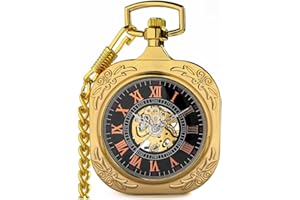 VIGOROSO Mens Classic Steampunk Pocket Watch with Chain Skeleton Hand Wind Mechanical Pocket Watches for Men & Women