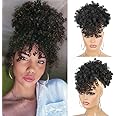 Cetiq Afro Puff Drawstring Ponytail with Bangs Pineapple Updo Hair for Black Women, Short Kinky Curly Ponytail Bun (1B)
