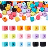 Boutigem 90Pcs 12mm Acrylic Cube Beads Plastic Square Candy Beads Colorful Loose Spacer Cube Bead for DIY Crafts Friendship Bracelet Earring Jewelry Making