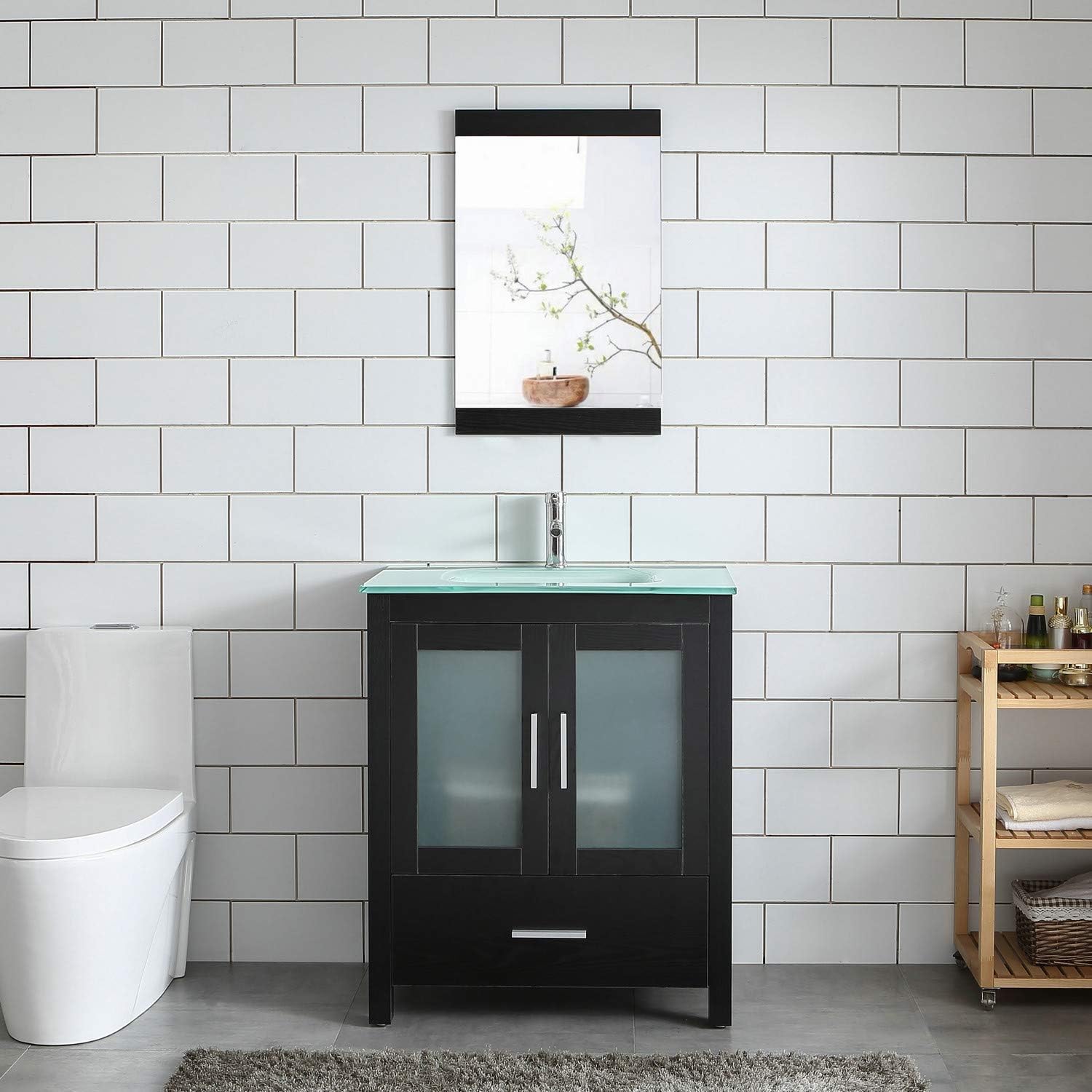 Amazoncom 30 Black Bathroom Vanity And Sink Combo Mdf Wood Glass Top W Mirror Heighten Kitchen Dining