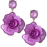 Unique Dainty Bohemian Luxury Oversize Resin Big Flower Dangle Drop Earrings Boho Big Flower Floral Petal Stud Earrings For Women Statement Crystal Jewelry Gifts