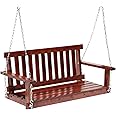 Outdoor Wooden Porch Swings 4Ft/48in Outdoor Swings Heavy Duty 800lb Weight Capacity Swing Bench for Adults with Hanging Chains and Fixing Screw for Garden and Backyard,Brown