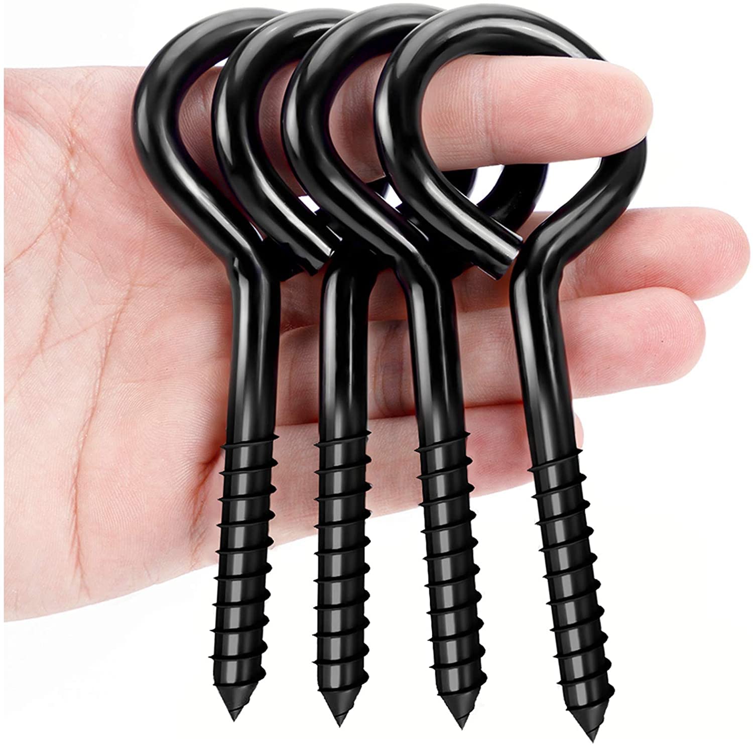 5 Inch Stainless Steel Screw Eyes, 4Pcs Eye Bolt Lag Screw, Black Eye Hooks Screw for Wood, Self Tapping Eyelet Screws Eye Bolts, Securing Cables Wires, Sturdy Hanging Hooks for Indoor & Outdoor Use