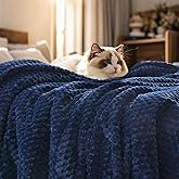 PHF Ultra Soft Flannel Fleece Blanket Queen Size, Lightweight 3D Jacquard Fleece Blanket, No Shedding, No Pilling, Luxury 340GSM Aesthetic Fluffy Cozy for Bed Room Decor, 90"x90", Navy Blue