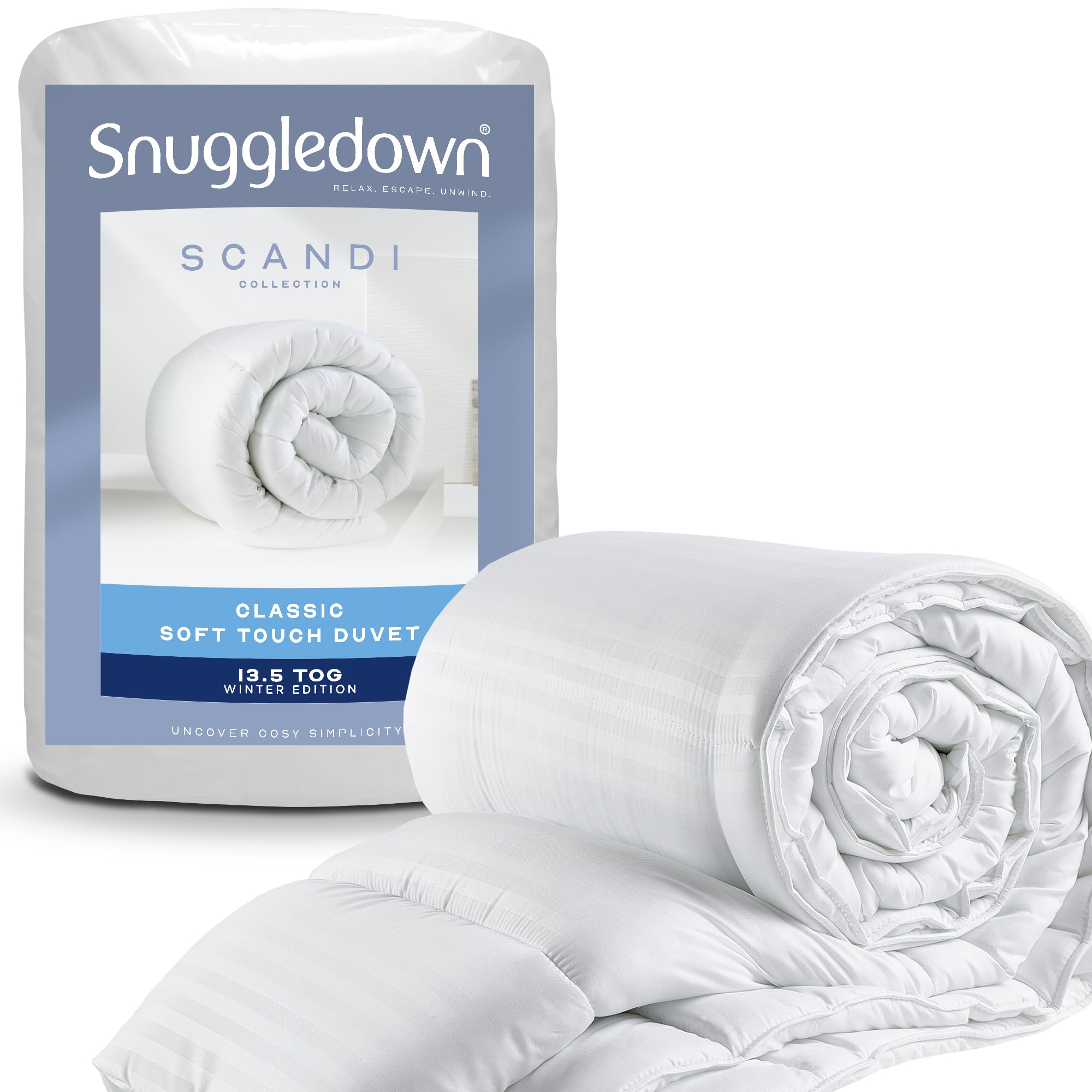 Snuggledown Soft Touch King Size Duvet 13.5 Tog - Extra Warm, Thick & Cosy Winter Quilt for Chilly Nights | UK-Made, Satin Striped Cover, Non-Allergenic, Machine Washable (225 x 220cm)