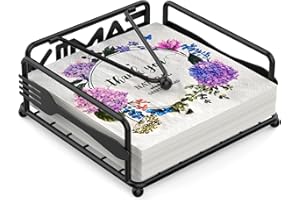 EPICANO Napkin Holder for Table, Flat Napkin Dispenser with Weighted Arm, Square Cocktail Paper Holder of Elegant Rustic Iron for Kitchen Dining Room Decor Restaurant Farmhouse Hotel Party, Black