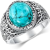 DOLIOX 12x10mm Genuine Turquoise Rings for Men, Sterling Silver Native American Gem Oval Thumb Ring for Dad Father Jewelry Gift for him,Anillos De Hombre, Men's Ring for Gift for Men