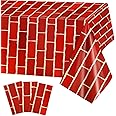 PHOGARY 3pcs 4.26 x 9 feet Red Brick Tablecloth, Stone Wall Backdrop for Party Decorations, Plastic Rectangular Table Covers, Realistic Photo Brick Decal Background for Halloween Christmas