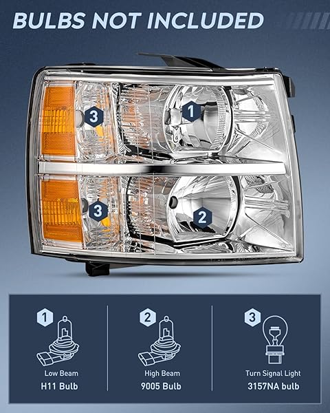 NILIGHT HEADLIGHT AND TAILLIGHT ASSEMBLY COMPATIBLE WITH 2007 2008 2009 2010 2011 2012 2013 SILVERADO 1500 2007-2014 SILVERADO 2500HD 3500HD CHROME HOUSING AMBER REFLECTOR WITH RED HOUSING TAIL LIGHT