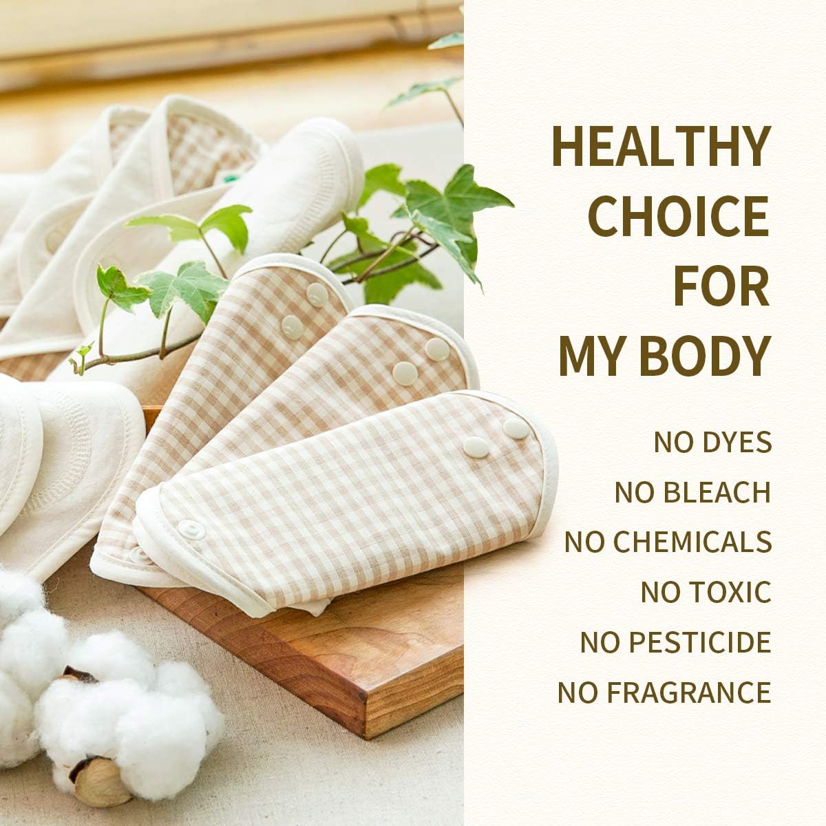think ECO [3-Pads] Organic Reusable Fashionable Cotton Cloth Panty Liner Pads, Menstrual Liner Pads, Sanitary Napkins, Three Supply (Linen Green 3P): Health & Personal Care
