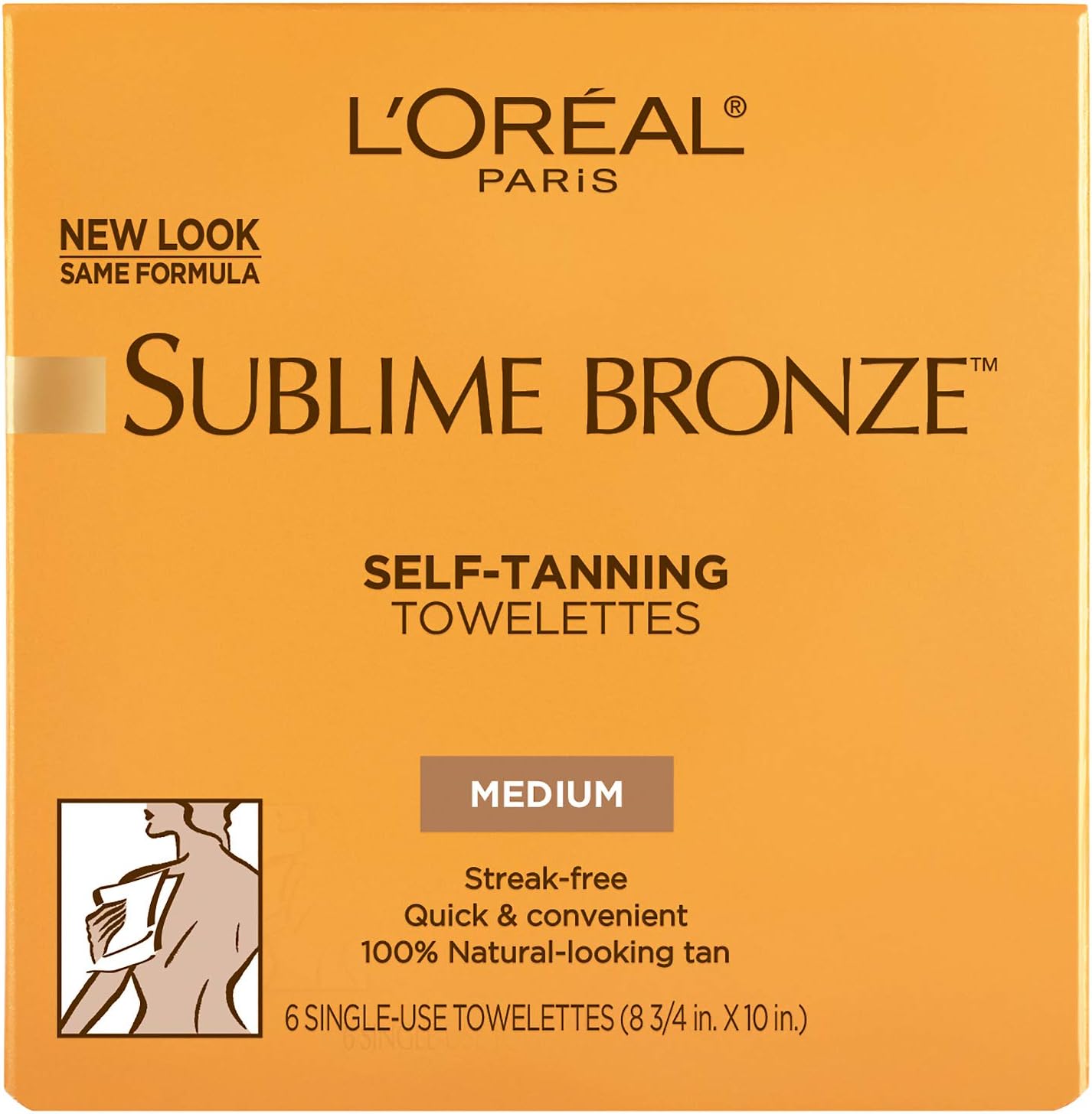 L'Oreal Paris Sublime Bronze Self-Tanning Body Towelettes, 6 Count (Pack of 2)