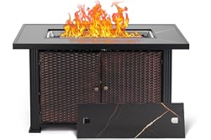 EUKER 44" Propane Fire Pit Table, 2 in 1 Outdoor Fire Pit Table, 50000BTU Gas Fire Pits for Outside Patio with Waterproof Cover, Tabletop & Separate Storage Space,Firepits for Outside Propane