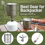 Odoland 750ml Titanium Mugs 1900W Stove Camping Set with Lid Spork view 2