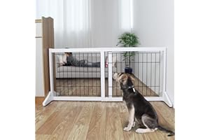 ZJSF Free Standing Indoor Dog Gate for The House Expandable Freestanding Dog Gates Indoor Wood White Expandable Pet Gate Adjustable Extra Wide Puppy Gates 24 inches Tall Width from 30 to 52 inches