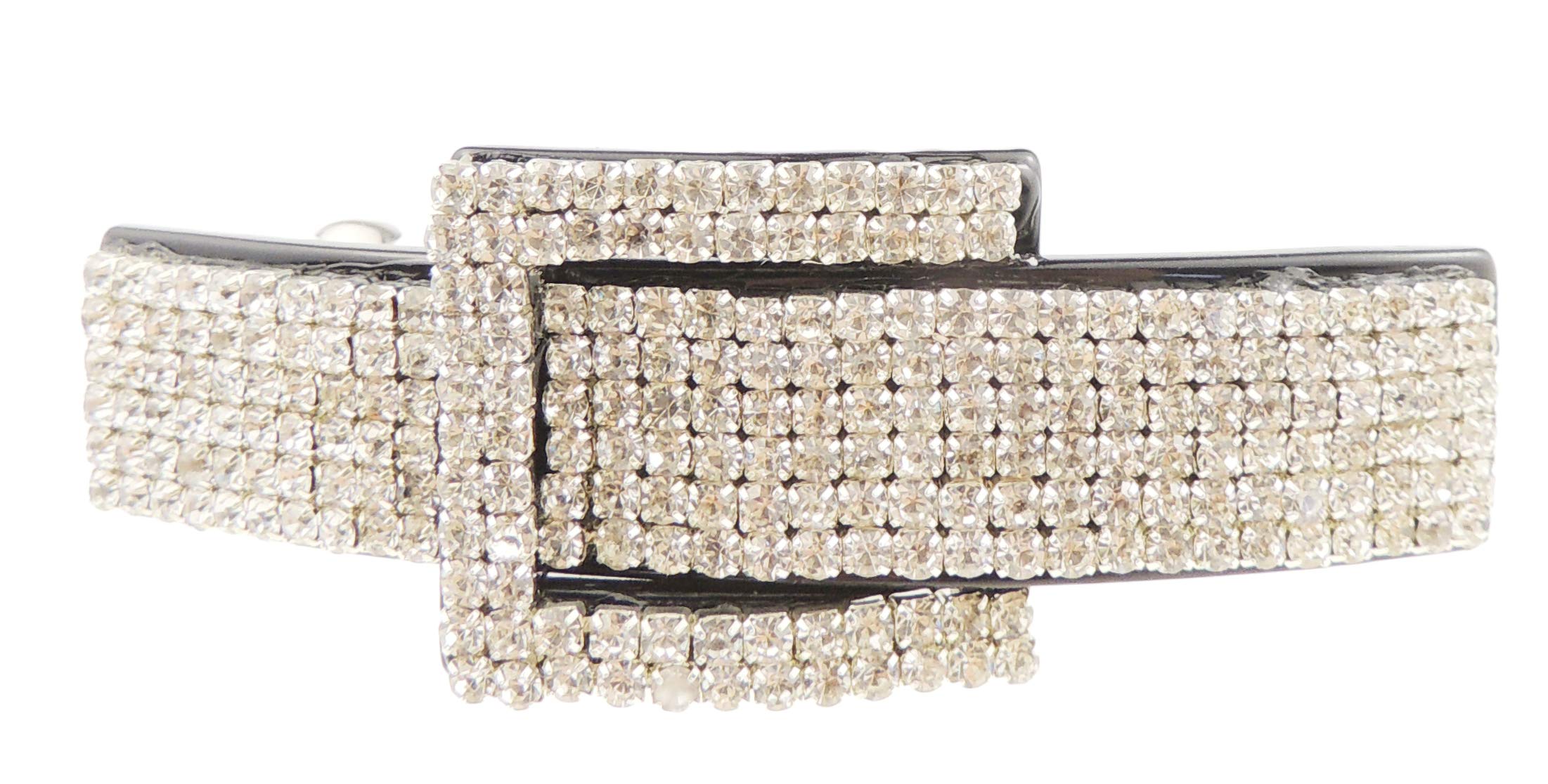 Sparkly Womens Girls Crystal Rhinestone Diamante Wedding Birthday Party Evening Ponytail Fine Medium Thick Hair Accessories Occasion Barrette Hairpin Grip French Spring Clip Buckle Rectangle (Black)