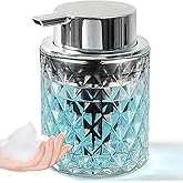 KASUNTING Foaming Soap Dispenser, Clear Glass Foam Hand Soap Dispenser for Bathroom, Refillable 7.8 Fl Oz Foamy Pump Bottle with Plastic Sliver Pump, Modern Diamond Dish Soap Foam Dispenser Container