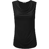 FASHIONOLIC Women's Cowl Neck Ruched Draped Sleeveless Stretchy Blouse Casual Tank Top (Made in USA)