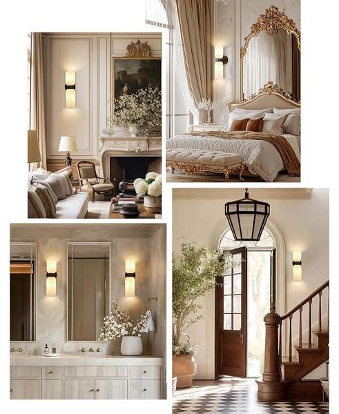 FONTA VERDE COPPER 2-LIGHT VINTAGE WALL SCONCES, MATTE BLACK VINTAGE WALL SCONCE LIGHT, WHITE FROSTED GLASS MODERN BATHROOM SCONCES, WALL SCONCE FOR BEDROOM, BATHROOM, INDOOR