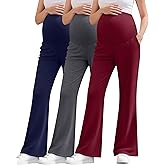 Sweetyweee 3 Pack Women's Maternity Pants Over The Belly Stretchy Pregnancy Sweatpants Bootcut Pregnancy Trousers with Pocket