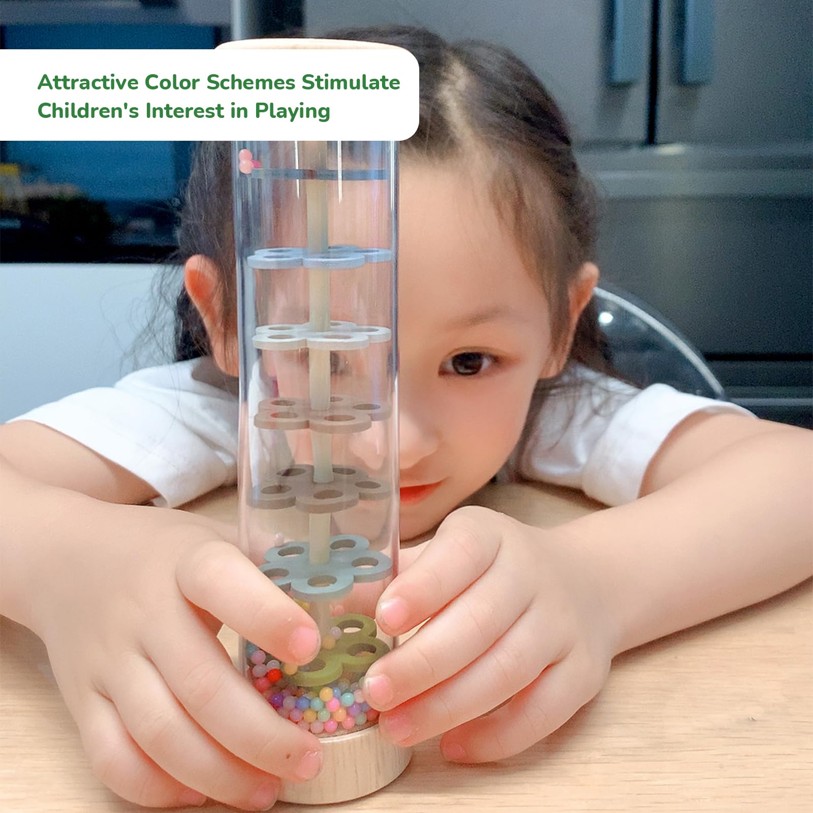 WODI Wooden Baby Rattle Rainstick Rainmaker Montessori Musical Toy for Infants Toddlers Newborns 0-3-6-9-12 Months Sensory Development