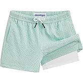 maamgic Boys Swim Trunks with Compression Liner Seersucker Swim Shorts Recycled Toddler Swimsuit