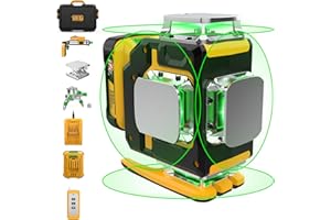 Laser Level 360 Self Leveling,DEGLASERS 4x360 Green Laser Level with 12V Rechargeable Battery(40 Hrs),Remote Control, Magnetic Rotating Stand,Hard Carry Case for Construction