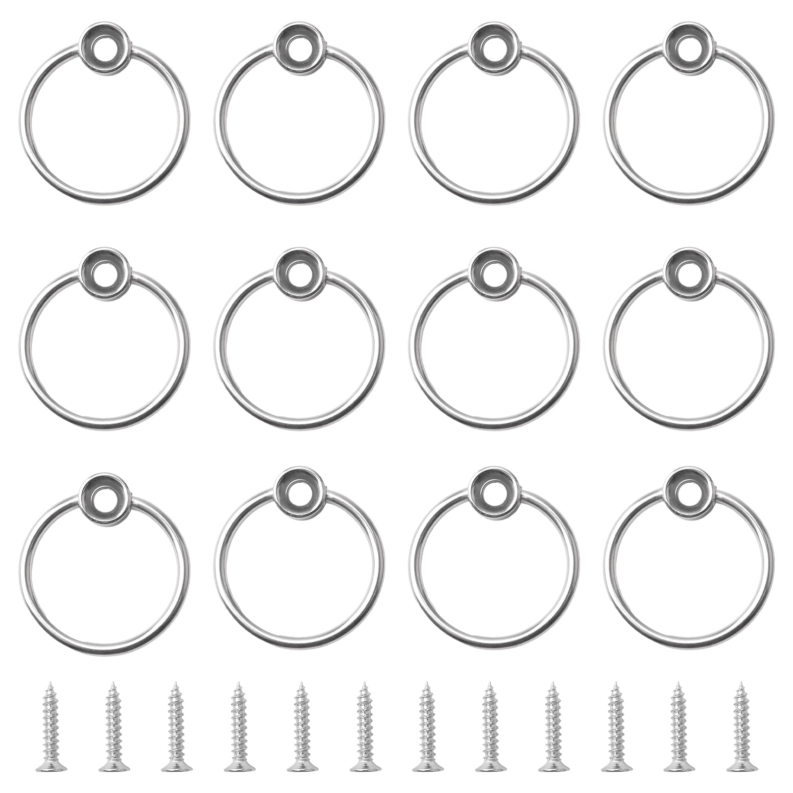 UFURMATE Small Drawer Pulls Rings, 12Pcs Metal Pulls Ring Knobs Metal Ring Pull Handle Single Hole Furniture Cabinet Ring Pulls with Screws for Drawer, Cupboard (Silver)