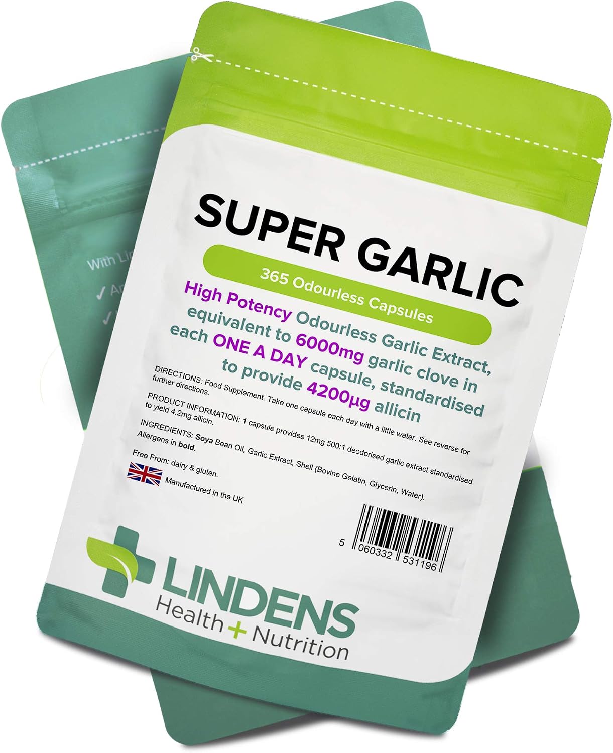 Lindens Super Garlic, 365 Odourless Capsules, High Strength 6000mg (4200mcg Allicin), Contributes to Normal Muscle Function - Image 5