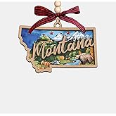 Montana State Christmas Wooden Ornament - 2-Layer Laser-Cut Wooden Keepsake - Rustic Holiday Decor & Ideal Travel Gift for Women Men Family & Friends - Montana Locals Gift