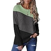Zeagoo Women's Color Block Tops Long Sleeve Fall Tunic Top Casual Round Neck Pullover Shirts Dressy Work Outfit 2025