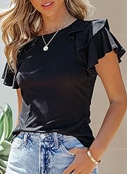 SHEWIN Plus Size Tops for Women 2025 Ruffle Short