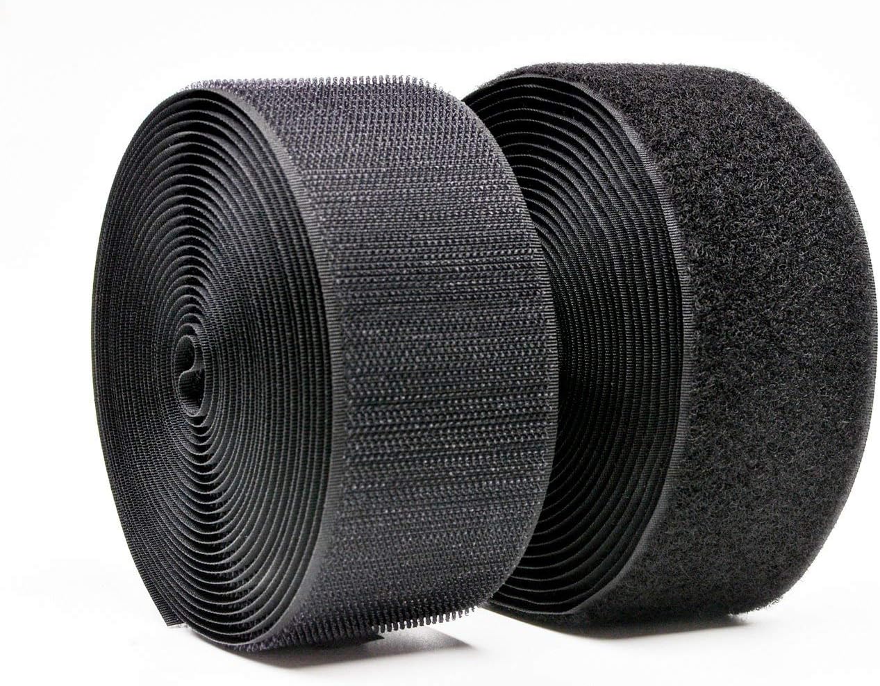 Arlent 50mm(2") Width 5 Meters Sew-On Hook and Loop Fastener Tape Nylon Strips Fabric Non-Adhesive Back (Black)