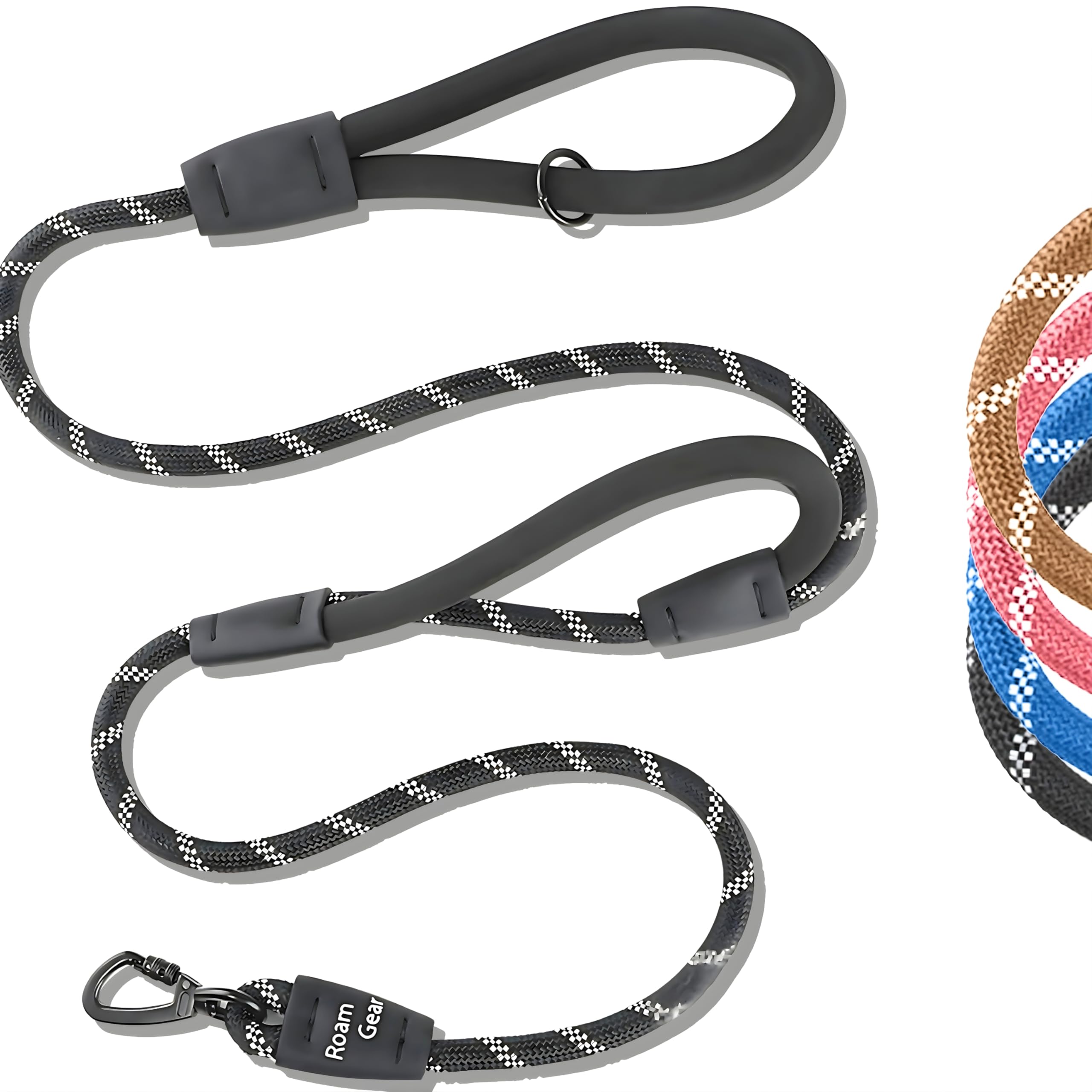 Roam Gear 6FT Dog Leash Heavy Duty Extra Padded Two Handles, Lockable Metal Carabiner Clip, Durable Silicone Clamps, Shock Absorbing Night Reflective No Pull Rope Leash for Medium, Large, X-Large Dogs — image 1