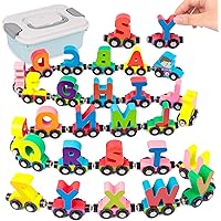 Picture of LovesTown 27 PCS Magnetic Wooden Alphabet Train Sets，ABC Letter Learning Toy Trains with 1 Engine,1 Storage Box for Toddlers Kids Boys Girls Educational Toys