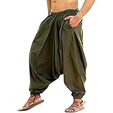 SARJANA HANDICRAFTS Men's Cotton Harem Yoga Baggy Genie Boho Pants Free Size