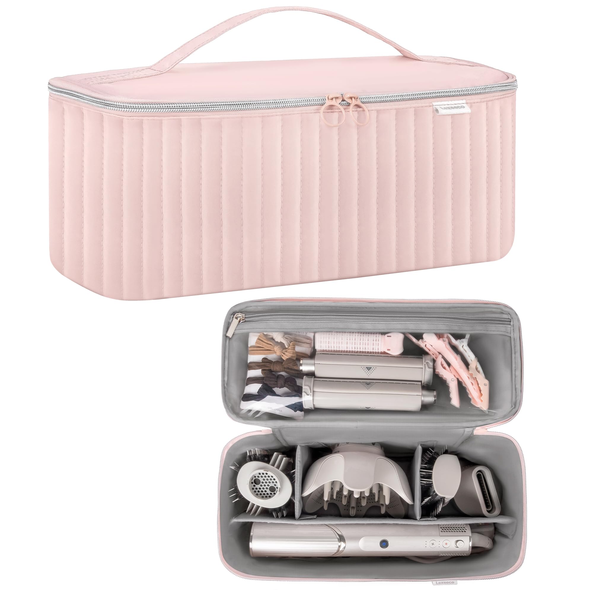 Photo 1 of *** only bag** Lexeeco Travel Carrying Case for Hair Dryer Shark Flexstyle Dyson Airwrap Brush Hair Accessories Tools Storage Bag for Revlon Hairdryer Styler Organizer (Pink)
