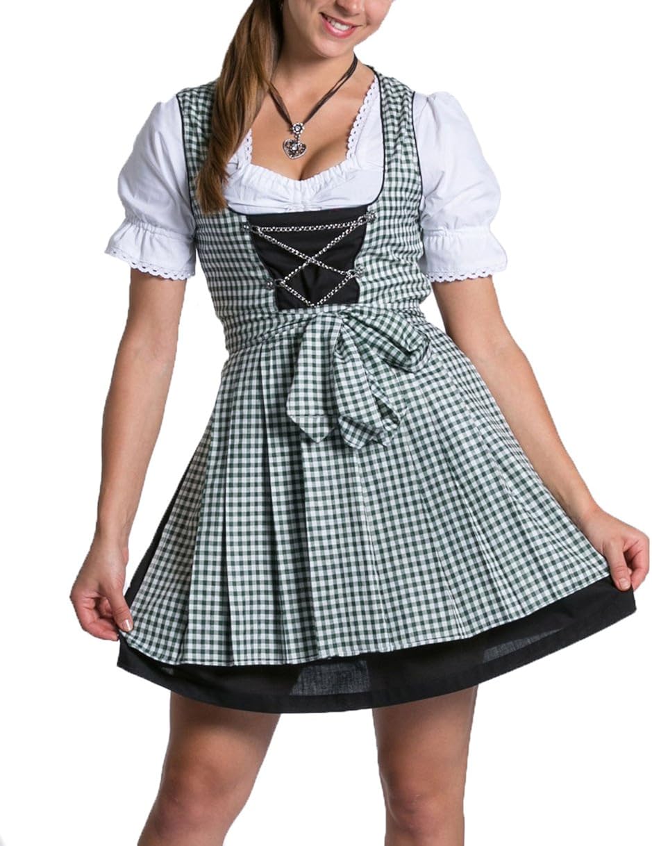 Dirndl Damen Grün Lang | Trachtenkleid Oktoberfest | Mit Bluse & Schürze | Grün Midi