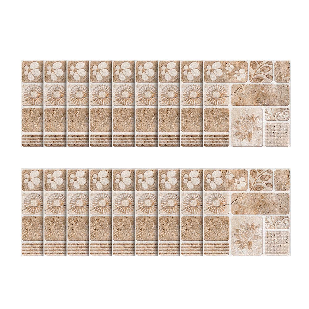 18pcs Stick On Backsplash Tile 3D Flower Sticker Oil-Proof Waterproof Wall Decals for Home Kitchen Bathroom 10x10cm