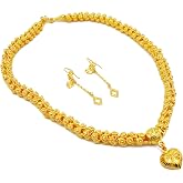 Heart Pikun Flower 22k 23k 24k Thai Baht Yellow Gold GP Necklace Pendant Jewelry Women