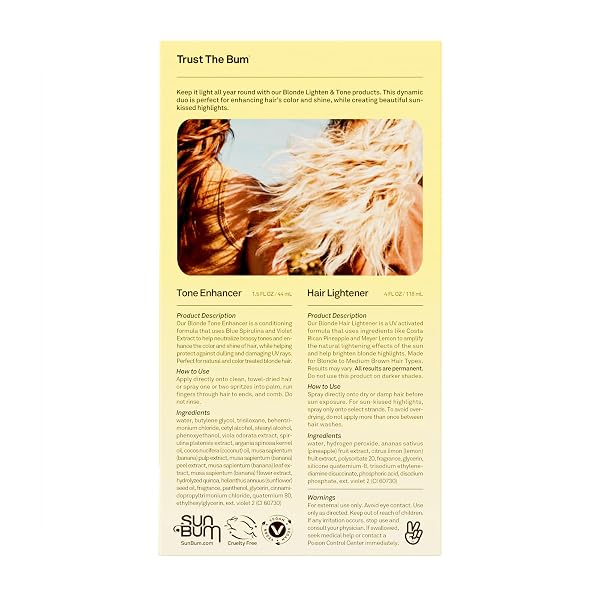 SUN BUM LIGHTEN AND TONE TRAVEL KIT – BLONDE HAIR LIGHTENER AND TONE ENHANCER – ENHANCES HAIR COLOR AND SHINE WHILE NEUTRALIZING BRASSY TONES – UV PROTECTING – VEGAN AND CRUELTY FREE (4 OZ, 1.5 FL OZ)