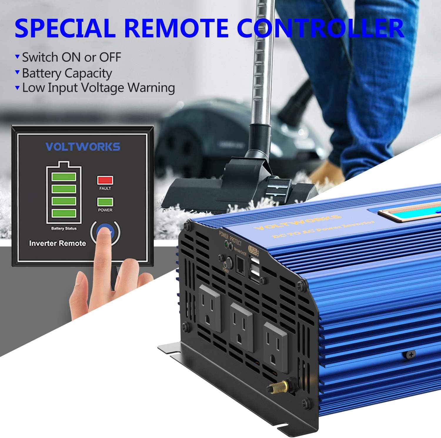 Power Inverter 2000w DC 12V to AC 120V Modified Sine Wave Inverter with 3AC Outlets Dual 2.4A USB Ports Remote Control LCD Display for Car RV Truck Boat: Electronics