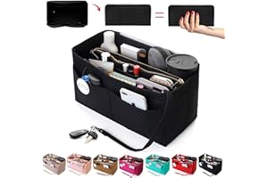ETTP Purse Organizer Insert, Felt Tote Organizer Insert With Metal Zipper, Handbag Organizer For Speedy, Neverfull, Tote, Handbag, 7 Colors 5 Sizes