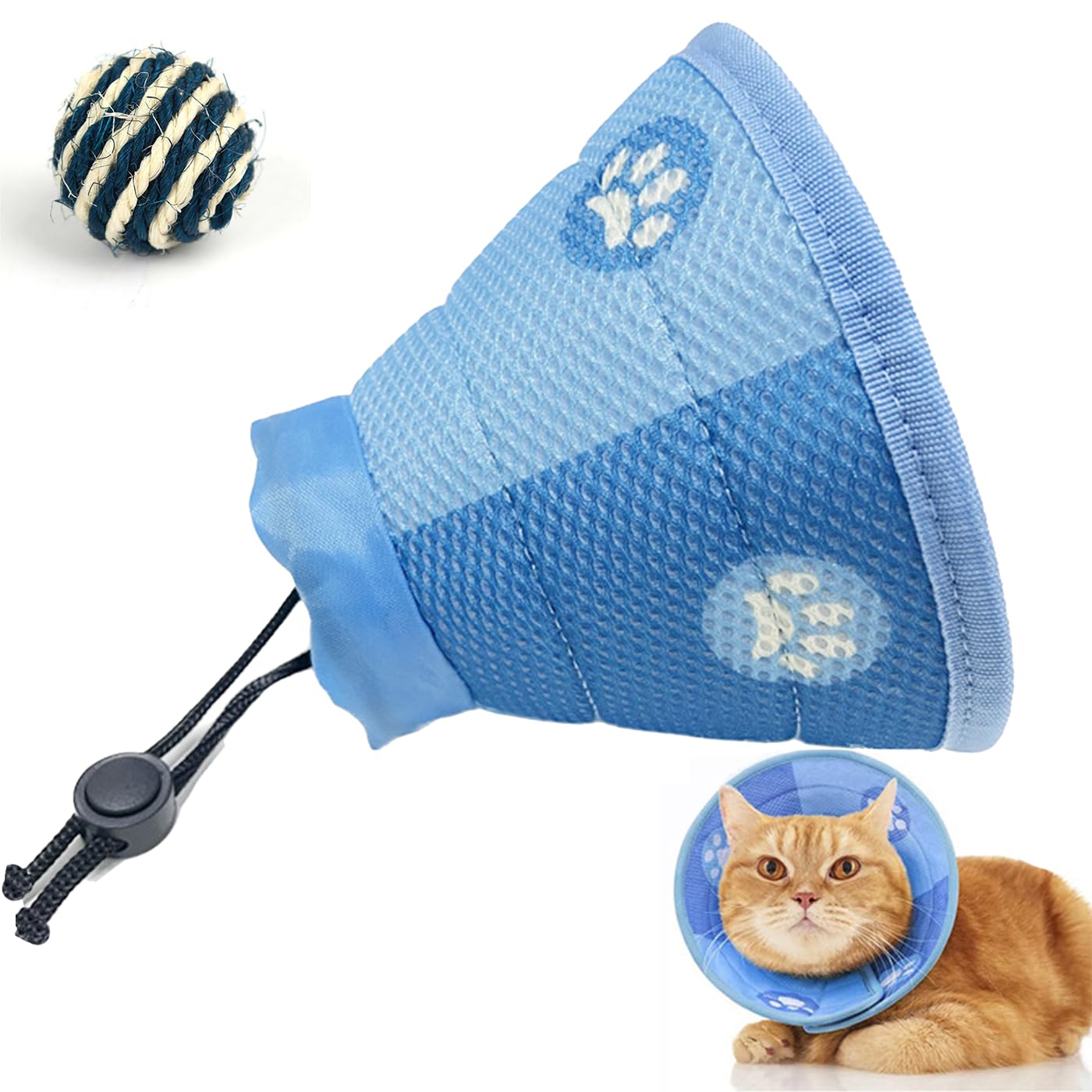 Soft Cat Cone Collar GWAWG Adjustable Recovery Collar, Cone Collar After Surgery, Soft & Breathable Elizabethan Cones for Puppies, Cats and Small Dogs, Paired With Pet Toy Balls (S)